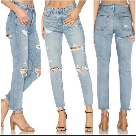 Grlfrnd Karolina Distressed Denim Jeans Straight Leg 25 - Picture 1 of 15